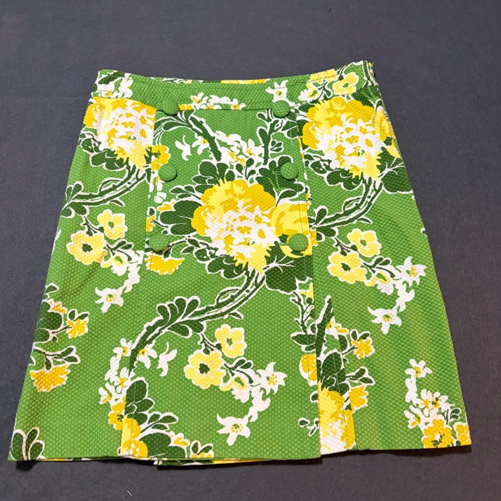 Talbots Floral Pencil Skirt Womens 12P Green Yellow Mod Pencil Core Fun Feminine - Picture 9 of 10